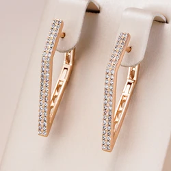 Kinel Hot 585 Rose Gold Color Earrings For Women Girl Fashion Geometric Natural Zircon Drop Earring High Quality Daily Jewelry