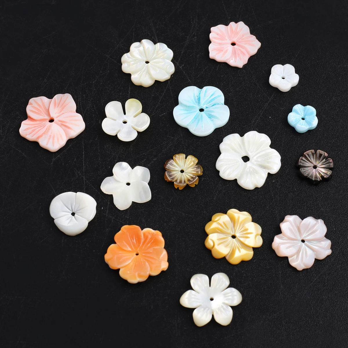 4PCS Random Color Various Natural Shell Flower Shaped Perforated Beads 11-15mm Jewelry Making DIY Necklaces Earrings Accessories