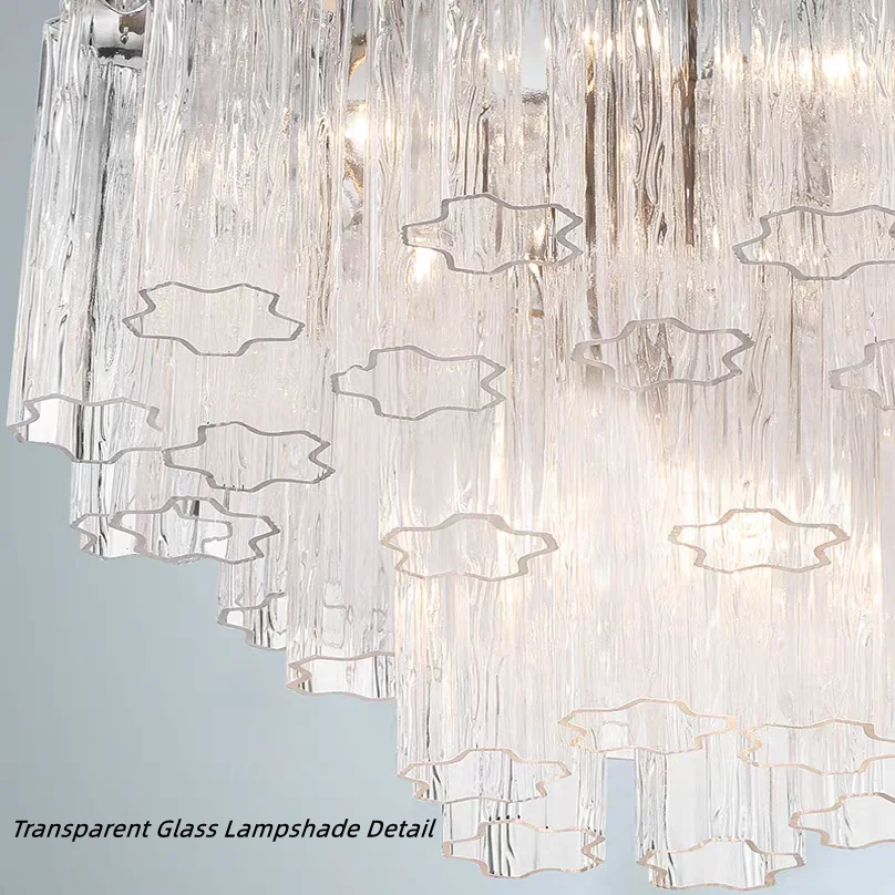 Ceiling chandelier with shell-like layered shade elements