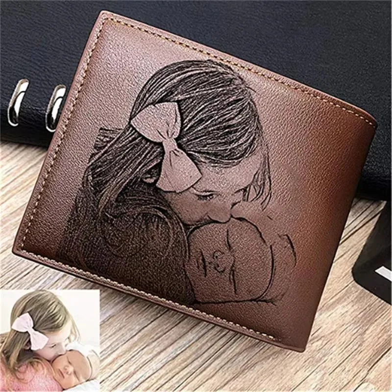 2025 Engraved Photo Short Purse Custom Folding Premium Wallet Personalized Wallet for Dad Father's Day Husband Gifts for Him Men