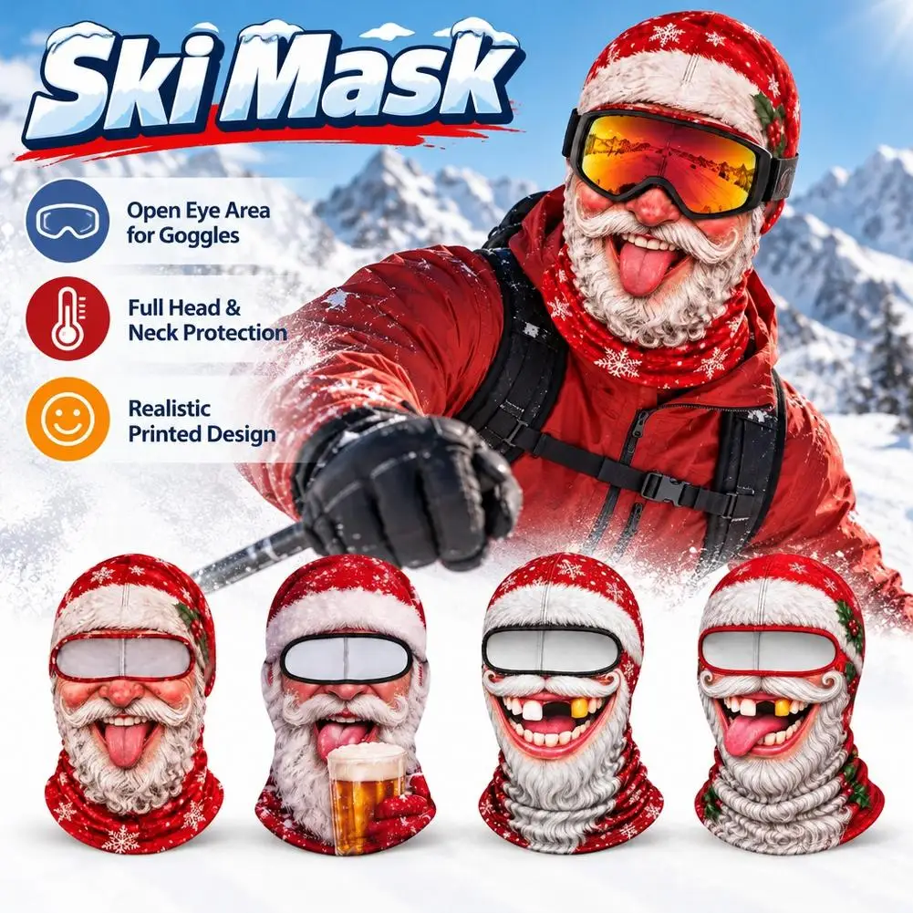 Máscara de esquí con estampado de Papá Noel para invierno, divertida balaclava para fiestas de esquí al aire libre, máscara facial original para bromas, fotos de grupo, regalos con máscara realista.