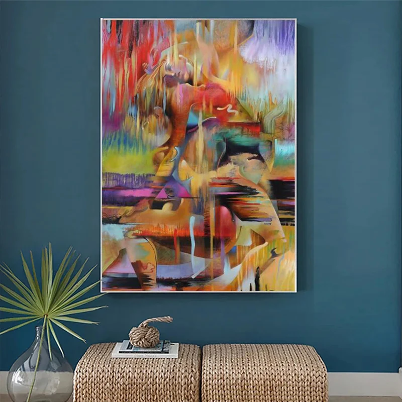 Abstract Lovers Cuddling Together Canvas Art Prints Graffiti Art Wall Paintings Print on Canvas Pictures for Living Room Decor