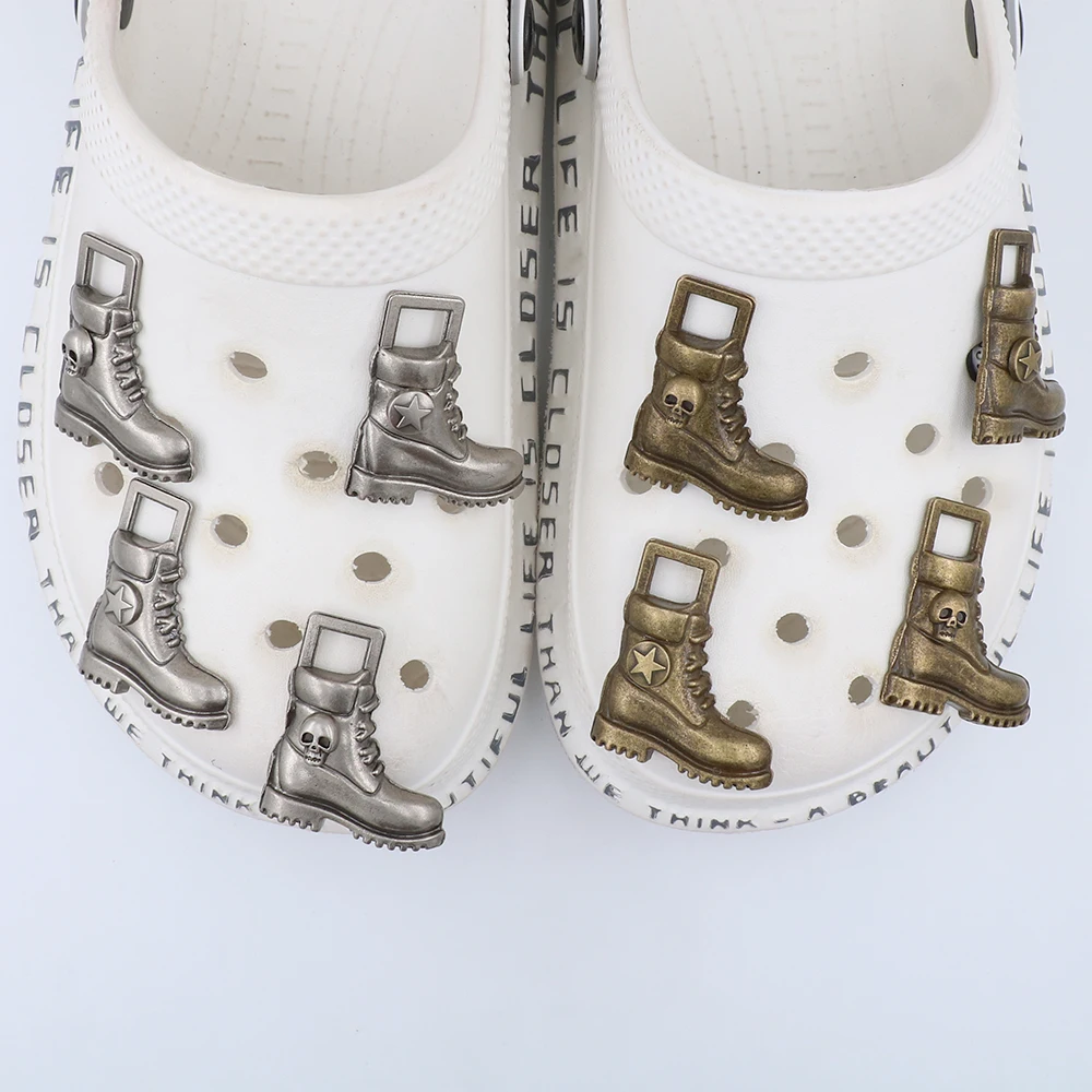 Shoe Accessories Charm Silvery Bronze Colors Metal Крокросы Boots Decorations Small Pentagram Skeleton Slipper Ornament Kid Gift