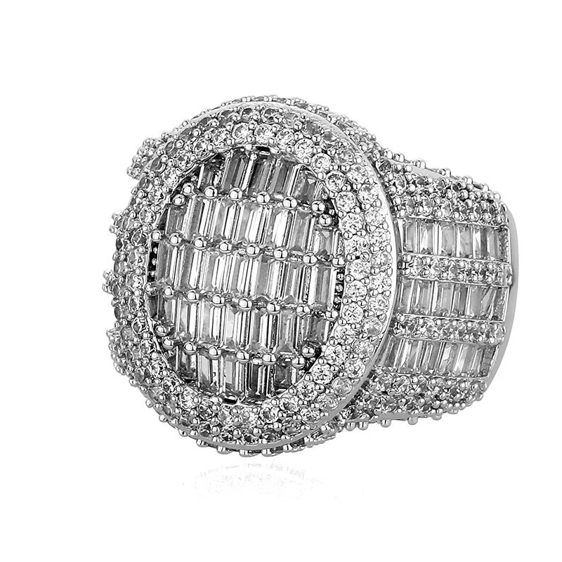 Size 7-11 Hip Hop 5A+ CZ Stone Paved Bling Iced Out Round Finger Rings for Men Rapper Jewelry Gold Silver Color