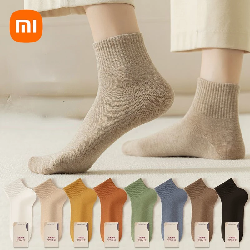 Xiaomi 6Pairs/lot Mid Tube Woman Pure Cotton Spring Autumn Woman Socks Breathable Deodorant Sweat-absorbing Solid Color Socks