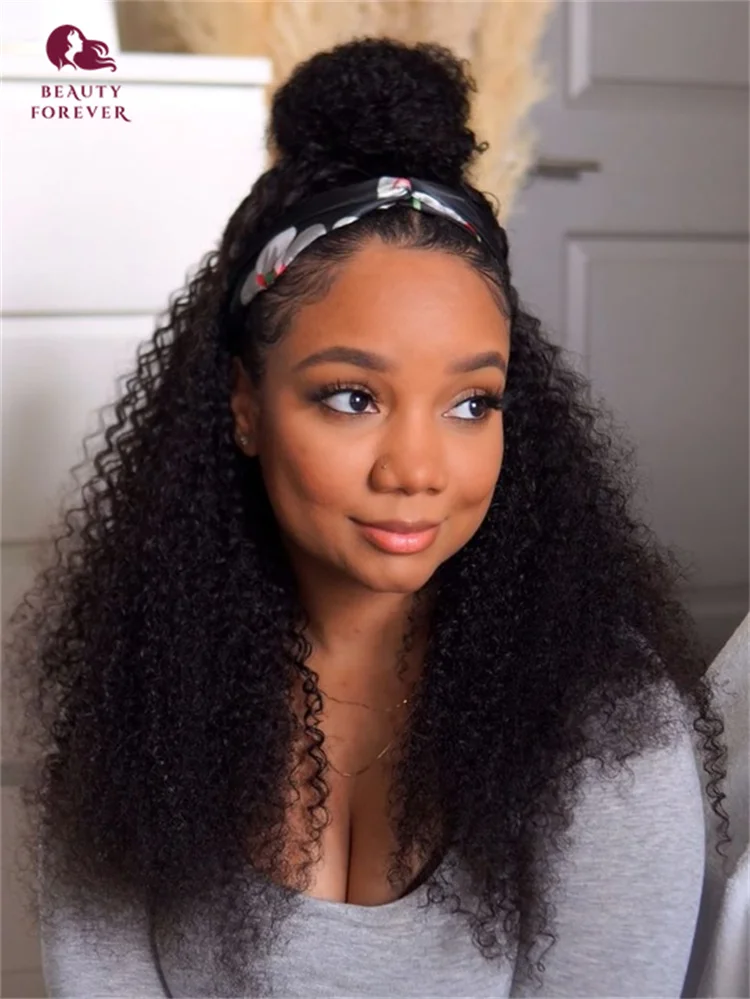 

Beauty Forever Afro Kinky Curly Half Human Hair Wig Blend Edges Half Wig Fine Hair Begginer Friendly Kinky Curly Human Hair Wigs