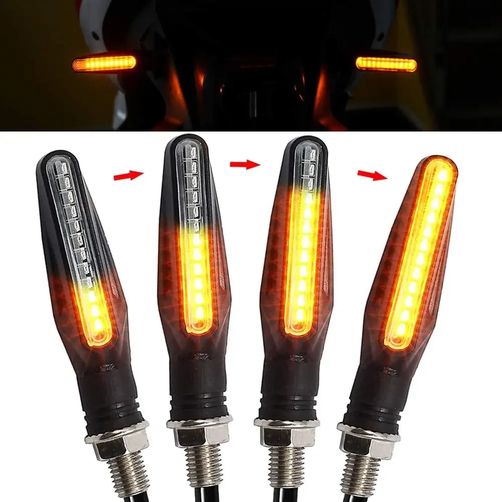 2 uds motocicleta 12 LED lámpara de señal de giro luces indicadoras de Flash de flujo secuencial luz de marcha ámbar luz trasera de motocicleta