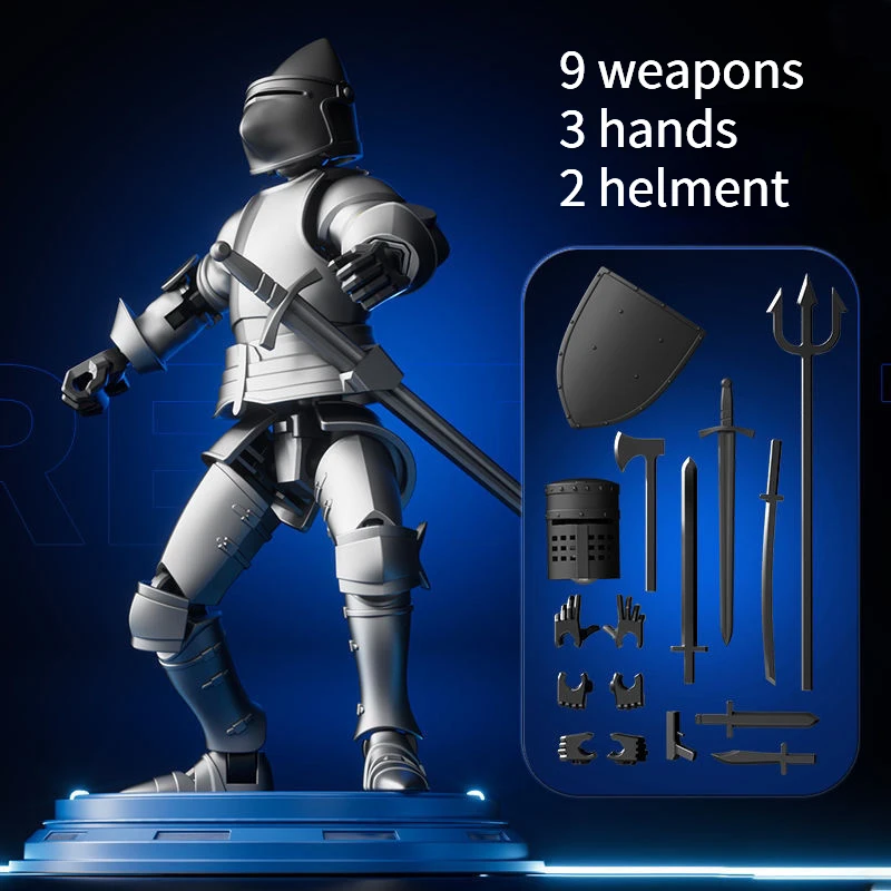 

3D Printed Knight Lucky 13 Movable Armor Robots 9 Weapons Miniatures Doll Robot Assembly Toy Anime Figura Relief Decompression