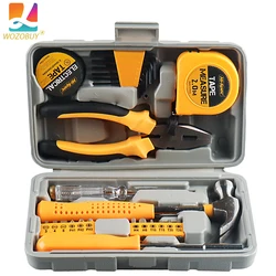 13 In 1 Multifunctional Home Repair Hand Tool Set Pliers Tape Measure Hammer Wrench Screwdriver yellow Hardware With Toolbox