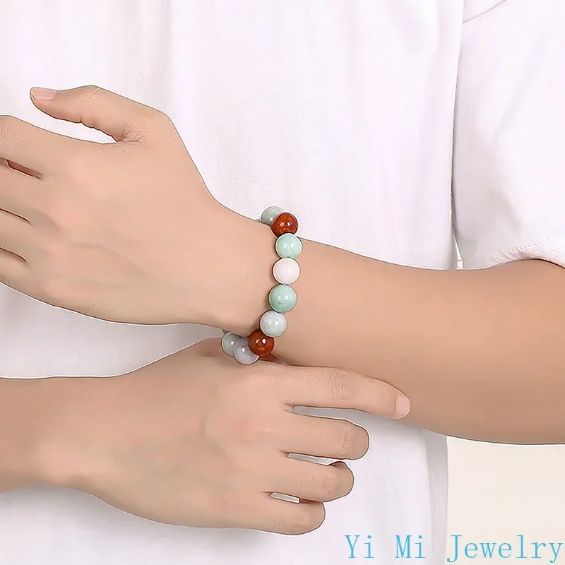 Burmese Jade Beaded Bracelets Gifts Amulets Natural Man Amulet Talismans Luxury Bangle Jadeite Gift Charm Jewelry Vintage Stone view 6