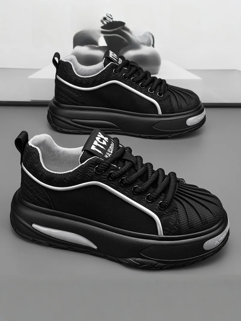 

Men's Black Leather Shoes Waterproof Non-Slip Work Shoes Thick Bottom Casual Flat Shoes Kitchen Shoes Summer Fashionable Shoes