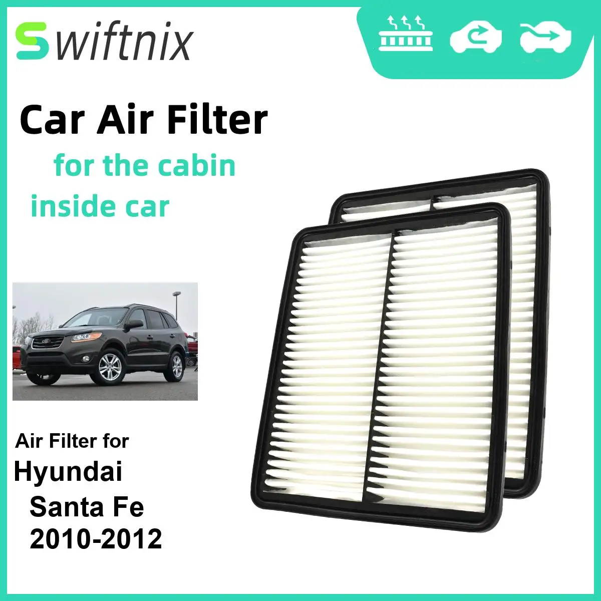 2PCS EngineAir Filter Calm Carbon Fiilter Cabin for Hyundai Santa Fe 2010-2012 CA10881 28113-2P100 28113-3S100