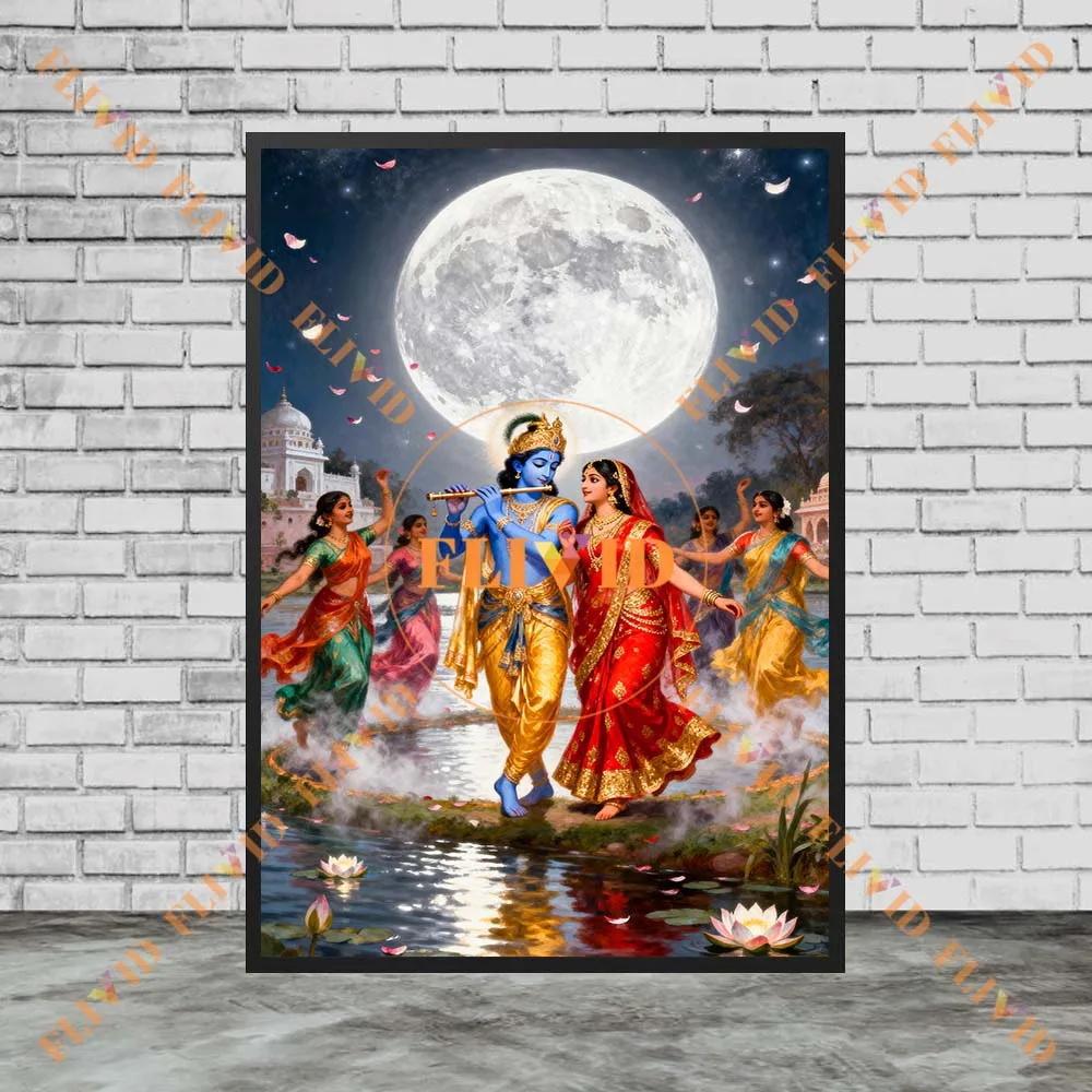 الآلهة الهندوسية كريشنا راثة ليلى المشارك الدين جدار صور للكنيسة ديكور المنزل الرسم على لوحات القماش الجدارية غير المؤطرة