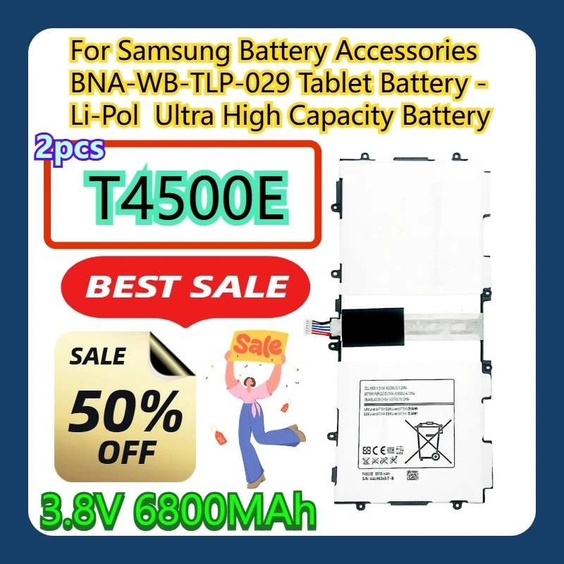 

Аксессуары для аккумуляторов Samsung T4500E BNA-WB-TLP-029 Аккумулятор для планшета — Li-Pol 3,8 В, 6800 мАч, аккумулятор сверхвысокой емкости, 2 шт.