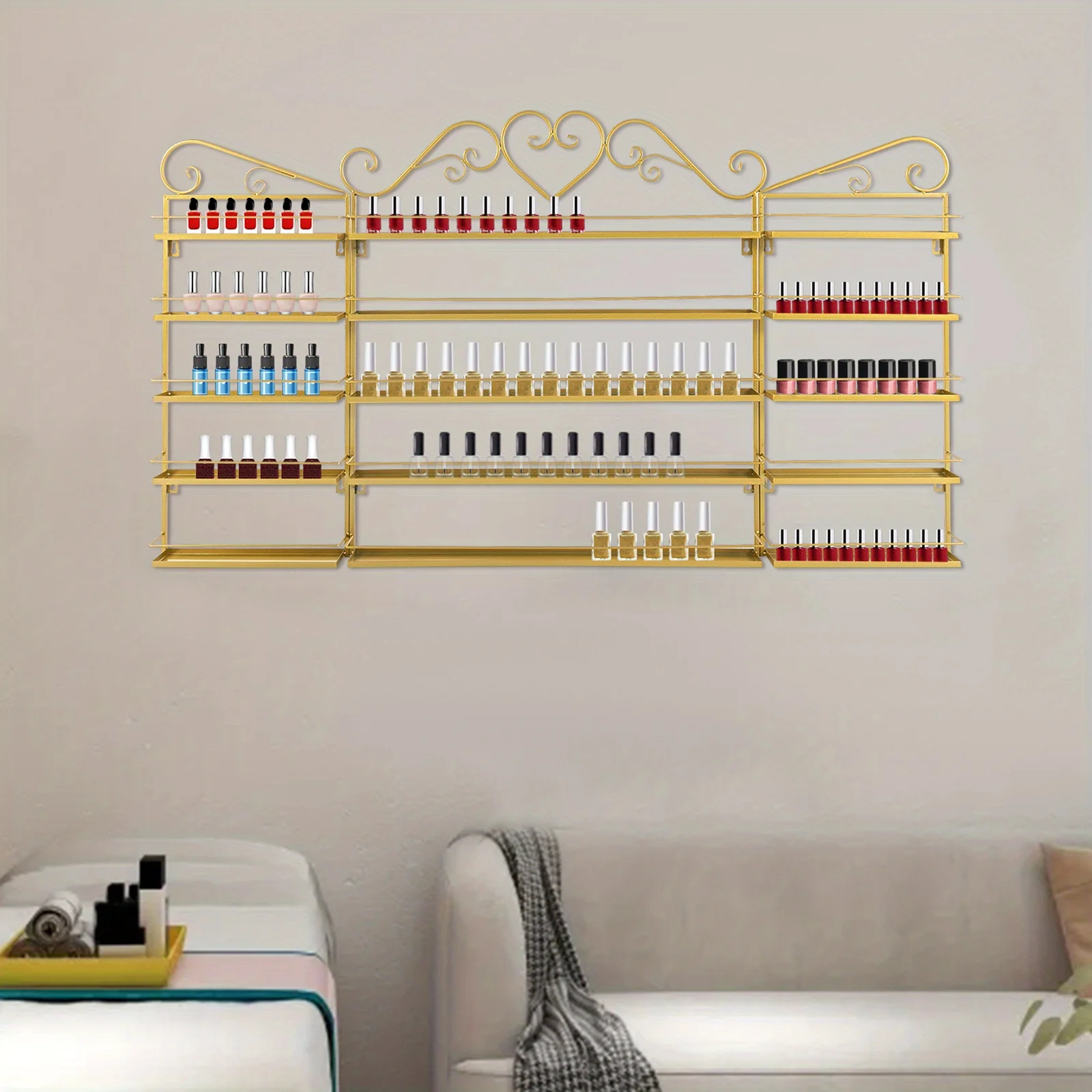 5 Layer Wrought Iron Wall Nail Art Display Rack Three Piece Set - Golden, , High-quality, Used for A Long Time