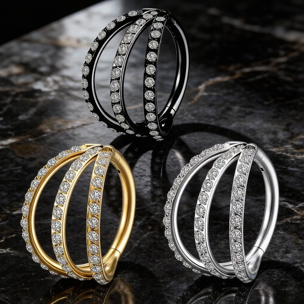 

F136 Titanium 3 Layers Nose Ring Piercing Septum Hinge Segment Helix Cartilage Tragus Ear Cuff Earrings - Body Jewelry for Women