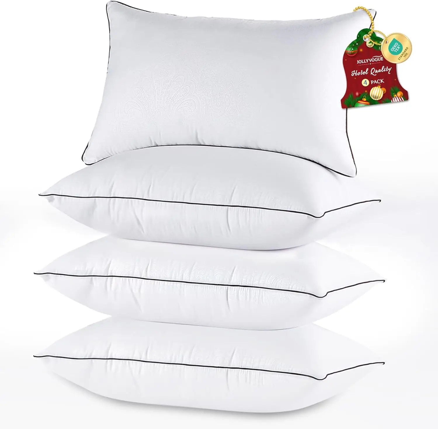 

Queen Size Pillow Set of 4, Soft Supportive Down Alternative Filling for Side and Back Sleepers, Hotel Collection