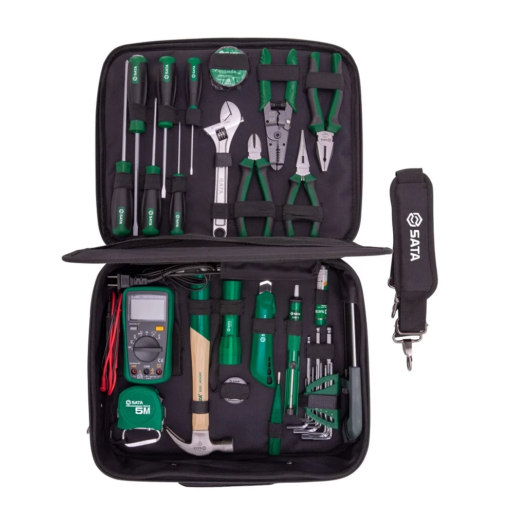 SATA 03795 32-Piece Professional Electrician Repair Soldering Hand Tool Set With Multimeter