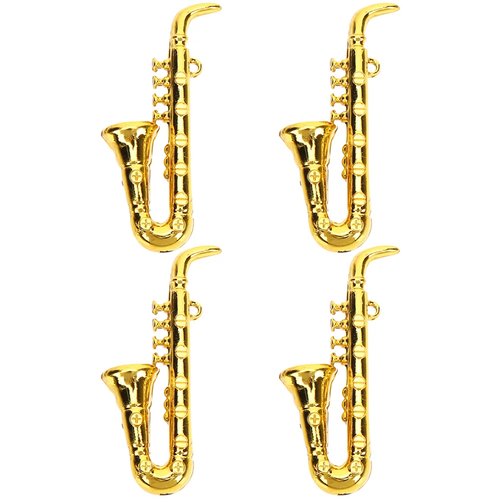 4 Pcs Mini Musical Instruments House Saxophone Small Model Miniature Golden Work