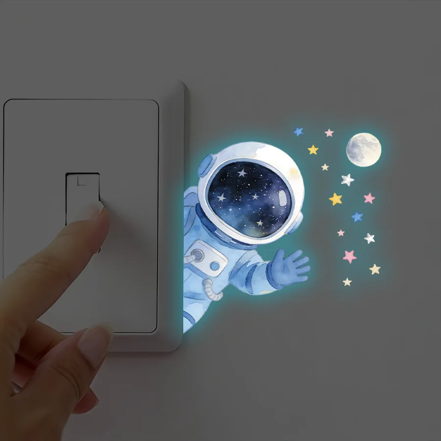 1pc Astronaut Wall Sticker Spaceman Moon Star Removable Switch Decal Boys Bedroom Nursery Space Theme Home Decor