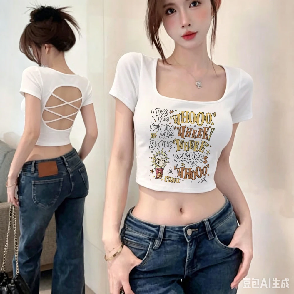Esquie - Camiseta corta para mujer, estilo gótico, meme divertido, estilo gyaru de los años 2000, ropa de calle, estilo gótico de los años 2000