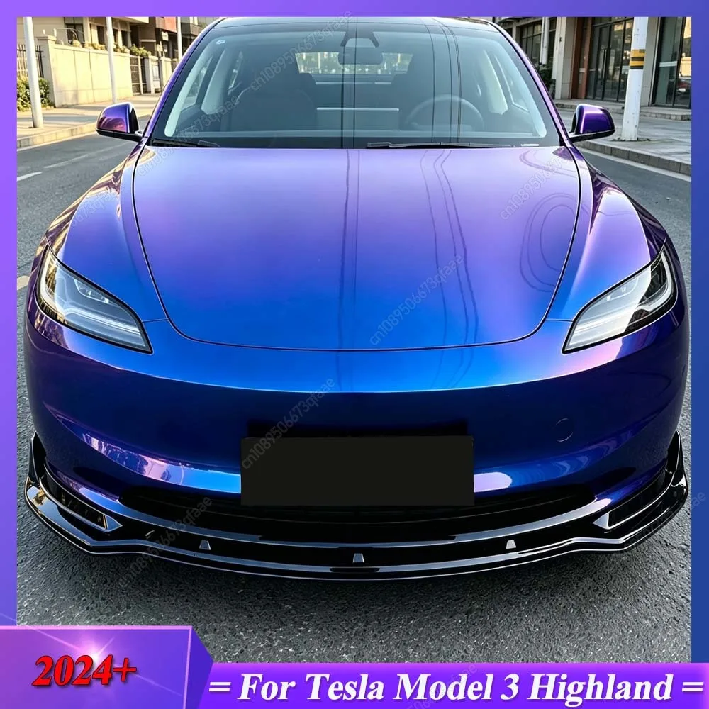 

For Tesla Model 3 Highland 2024 ABS Plastics Gloss Black New Car Front Bumper Lip Chin Spoiler Splitter Diffuser Bodykits Tuning