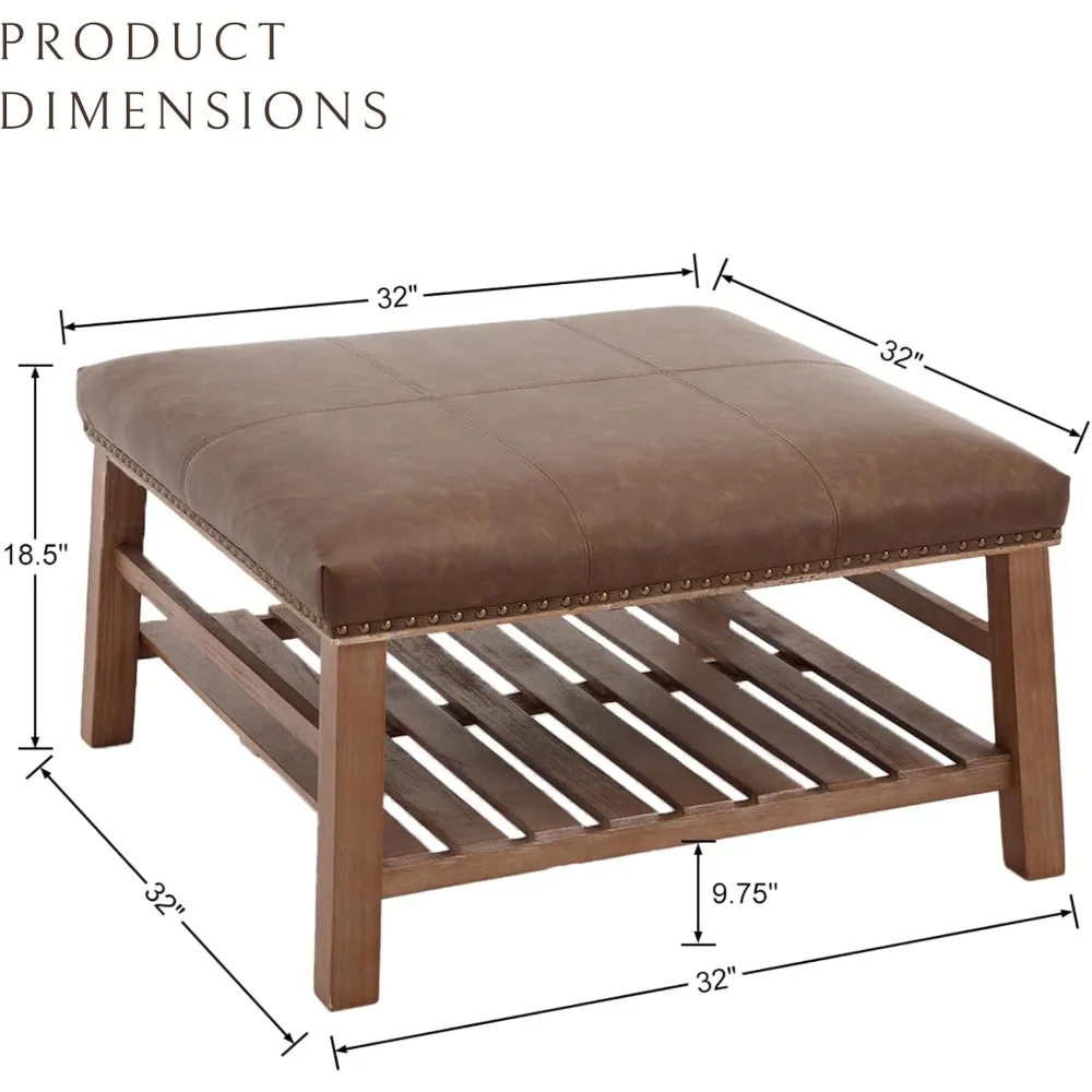طاولة قهوة مربعة كبيرة مع مساحة تخزين، طاولة قهوة عثمانية حديثة من الجلد الصناعي، طاولة أريكة منجدة فاخرة لغرفة المعيشة/S #2