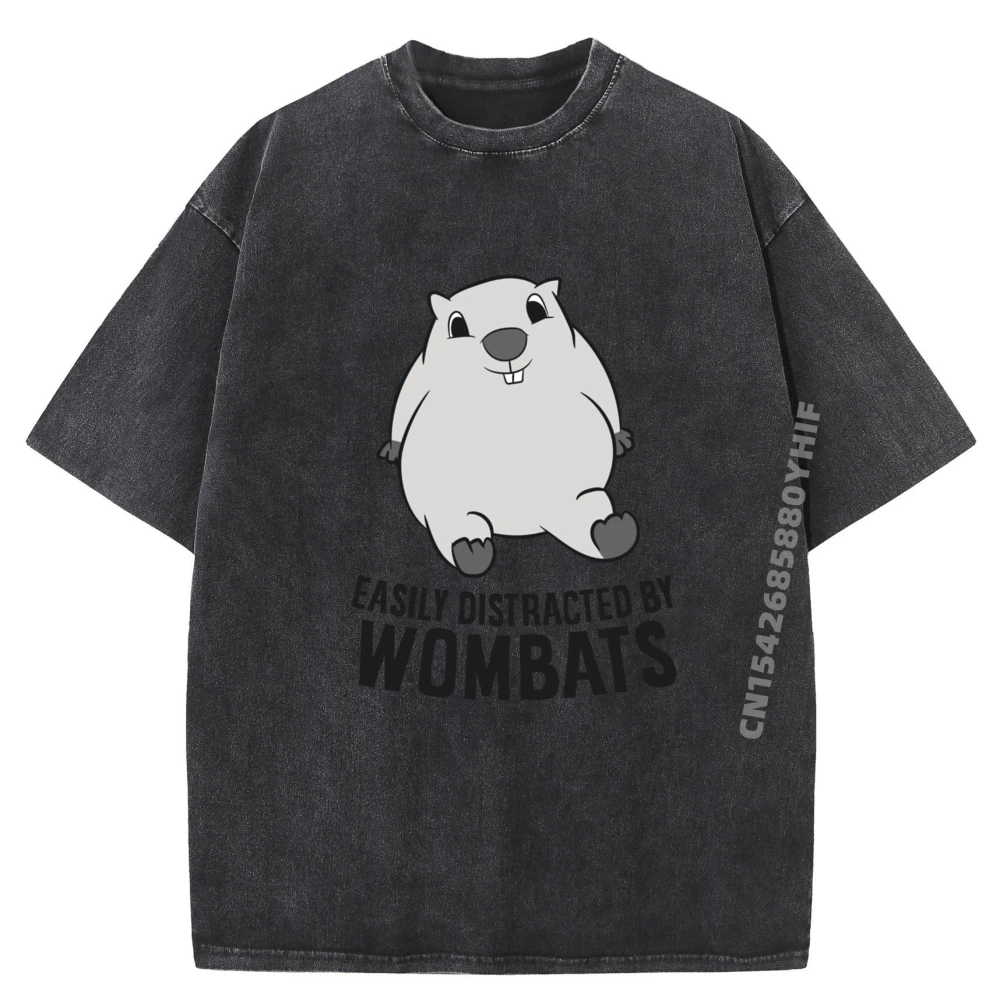

Easily Distracted By Wombats Cute Australian Animal Wombat Designer Clothes Men Men's Clothing Washed Tops T-shirt