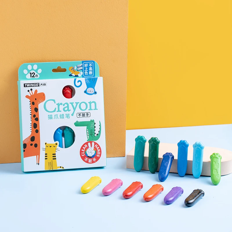 12 Color Cat Paws Art Crayon Pens Set for Drawing Painting School Student Kids Gift F7387