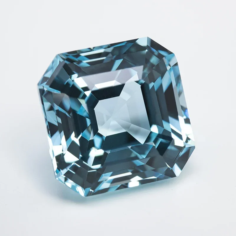Lab Grown Sapphire Square Asscher Cut Aquamarine VVS1 Gemstone Charms DIY for Jewelry Making Material Selectable AGL Certificate