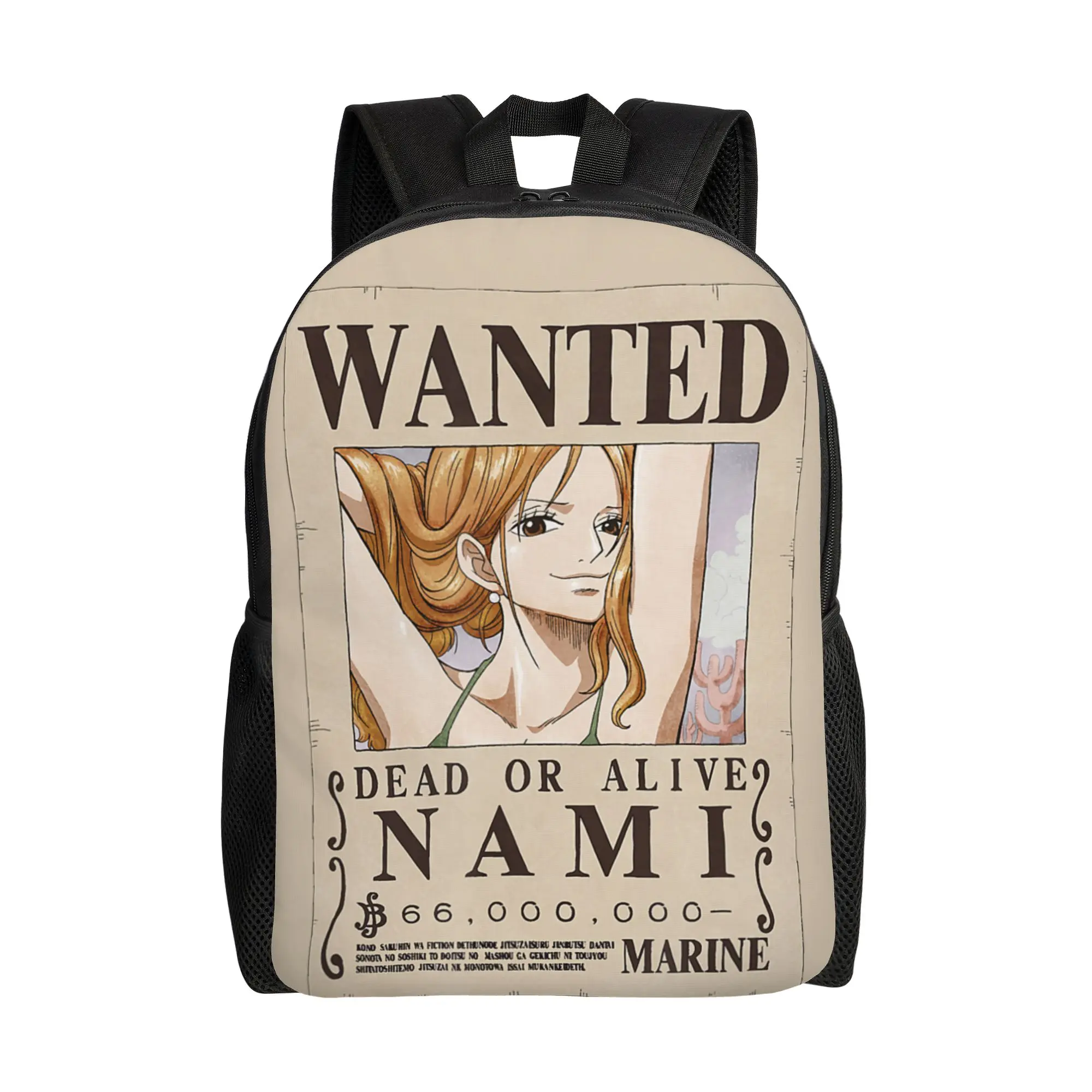 fashion backpacks One Piece Anime Cat Burglar Nami Wanted Poster Daypack ita bag  mochila Daily For Work Zipper Closure Rucksack
