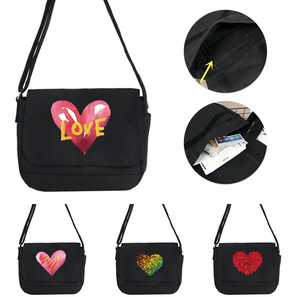 

Love Pattern Joker Crossbody Bag Multifunctional Adjustable Shoulder Strap Commuter Bag Large Capacity Shoulder Bag