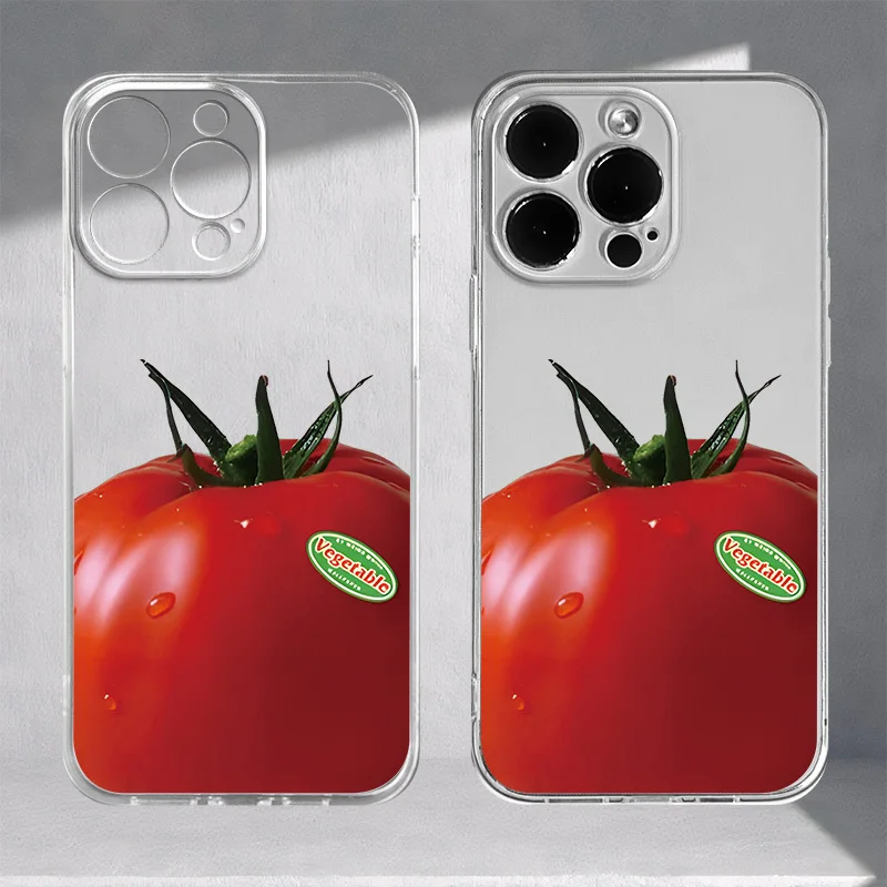 Tomato design phone case suitable for iPhone 16 15 14 13 12 11 Pro/Max/Plus transparent anti drop back cover