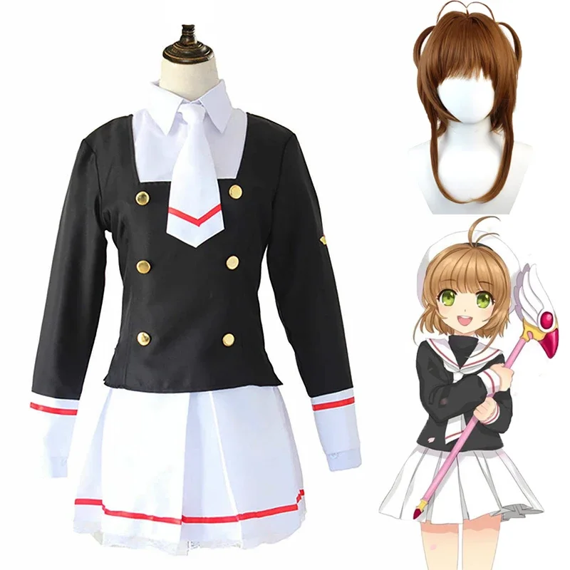

Новый костюм KINOMOTO для косплея 2025 года, аниме Card Captor SAKURA, школьная форма для женщин и девочек, пальто, юбка, шляпа, галстук, Хэллоуин C RER1 RQR12