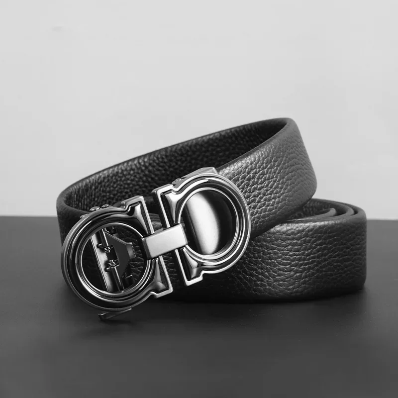 Top Layer Cow Leather Men's Business Belt Trendy High-end Feel Automatic Buckle Pants Belt Guangzhou Leather Strap