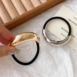 Ladies Gold Sliver Hair Bands Ponytail Rings Cover Cuff Wrap Holder High Elastic Rope Band Gift Geometric Round Hollow Hair Rope