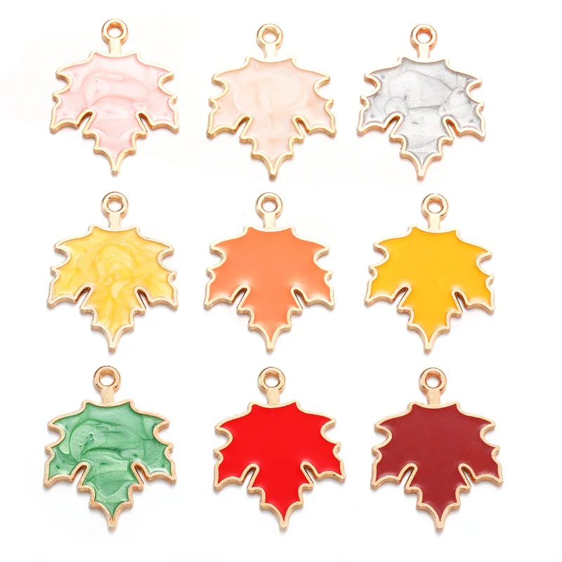 10Pcs 9 Colors Enamel Maple Leaf Charm 19*24mm Pendant For DIY Necklace Earrings Keychain Jewelry Findings Making Wholesale