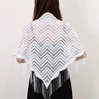 Fashion Lace Embrodiery  Tassel Triangle Scarf Women Headscarf Female Eid Summer Shawls Scarves Long Veil Floral Scarf Turban