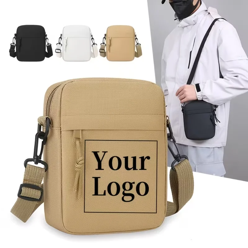 1Pcs Personalized Custom Logo Text Pattern Simple Men's Bag Solid Color Cross-Border Single Shoulder Mini Square Bag Casual Shoulder Bag Crossbody Bag Lightweight Mobile Phone Bag