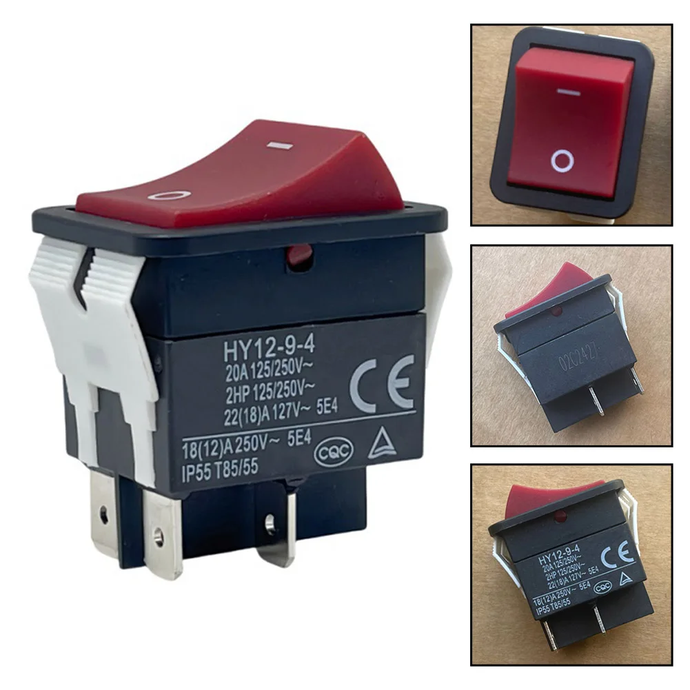 20A 250V AC IP55 Rated Rocker Switch HY12-9-4 DPST 2 Position for Table Saws Drilling Machines Woodworking Use