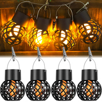 1-6Pcs LED Solar Hanging Light with Clip Flame Effect Hanging Lantern Out Waterproof Garden Decoration Lamp for Halloween Decor