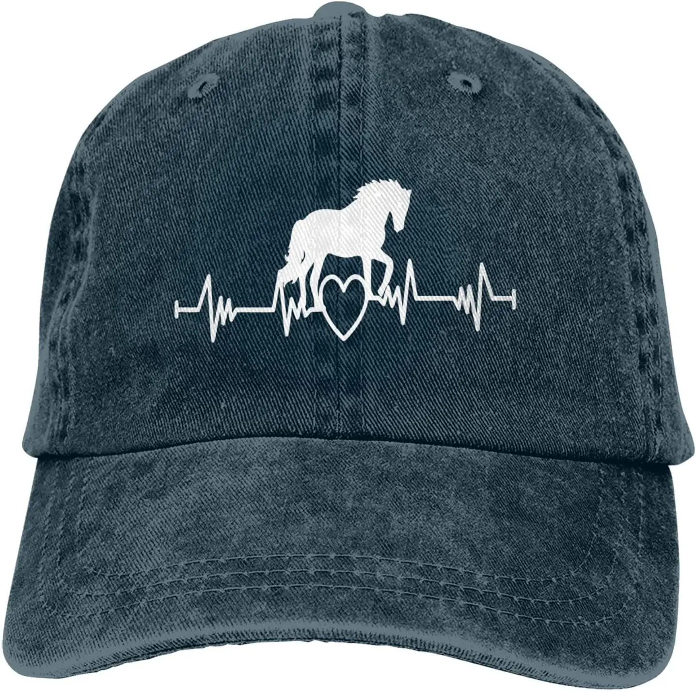 Women\'s Horse Heartbeat Baseball Cap Adjustable Vintage Washed Hat for Women and Men