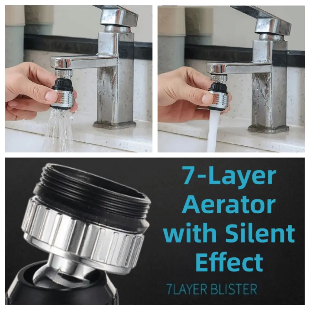 

360° Rotating Kitchen Faucet Aerator Dual-mode Spray Water Saver Anti-Splash Sprayer No Water Leakage Quiet Faucet Extender
