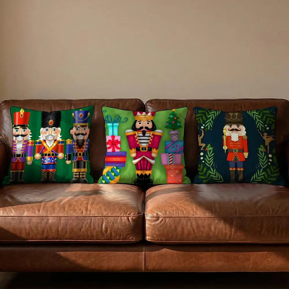 Figure N-Nutcracker Doll Cushion Cover Soft Reversible & Durable Pillow Cover – Multi-Scene Use for Home & Car Daily Comfort