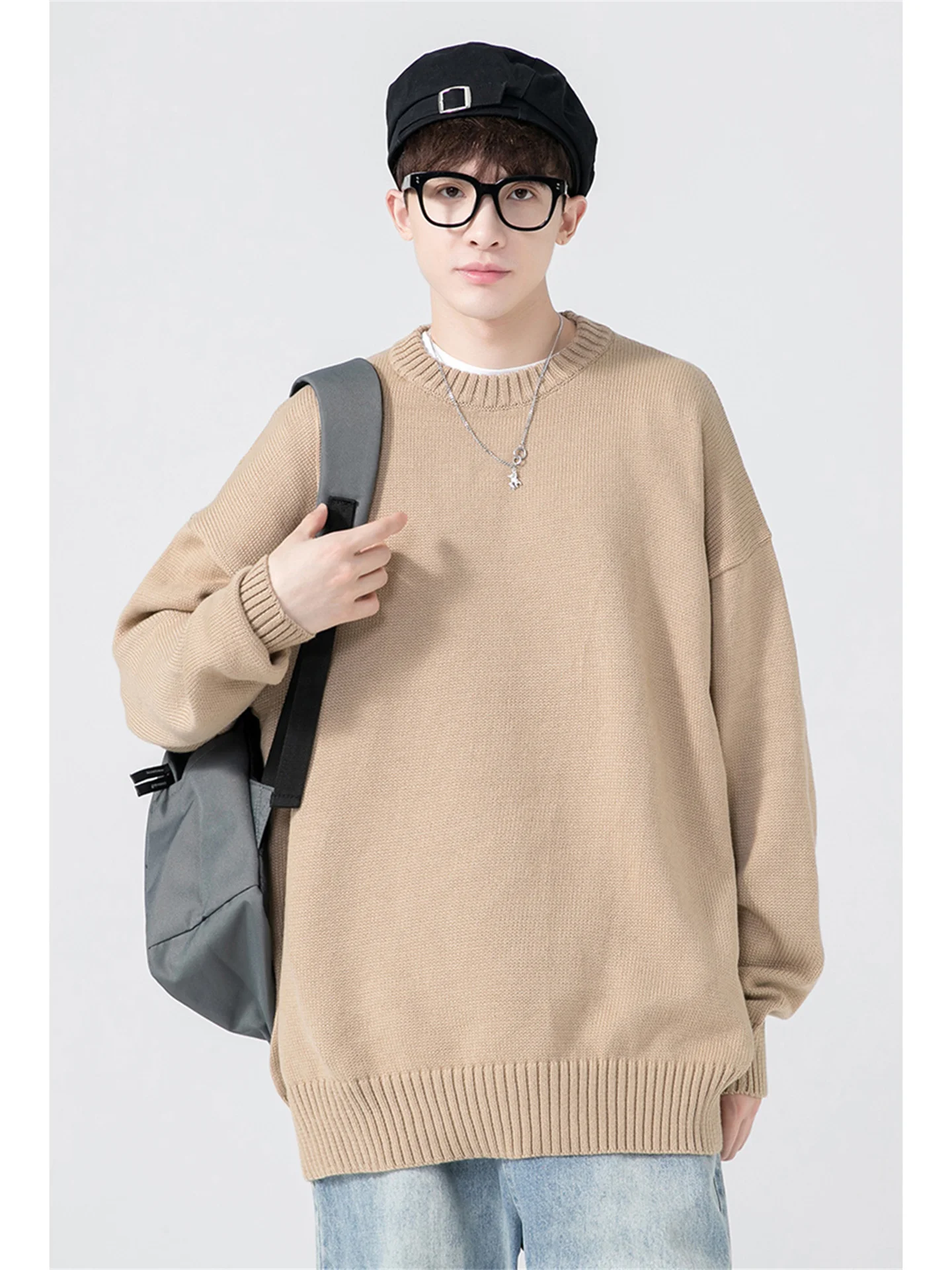 

Japanese Sle round Ne Knitted Sweater Men's Trendy Brand Autumn Winter Vintage Color Youth Lazy Sle Overhead Knit...