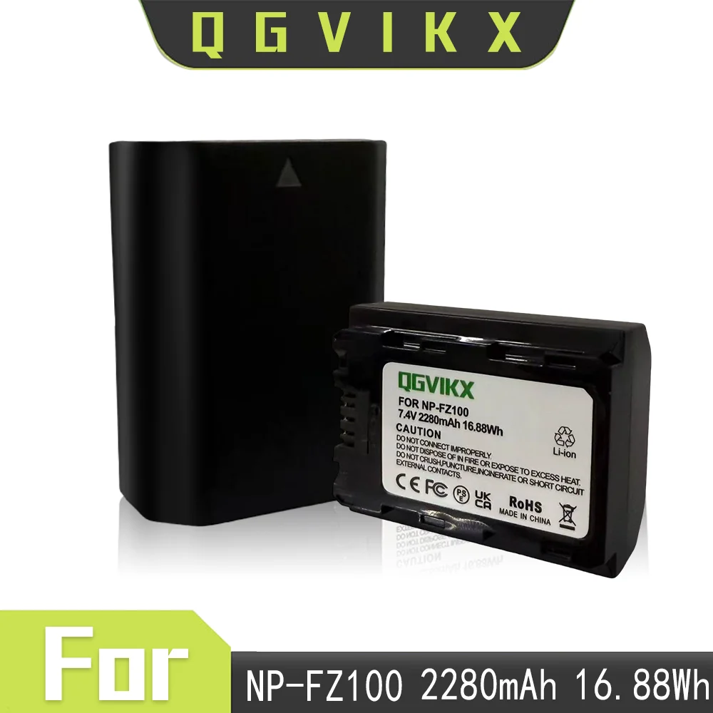 NP FZ100 Replacement Battery 2-Pack and 2-Channel USB Charger for Sony ZV-E1 A7III A7IV FX3 FX30 A6600 A6700 A7R III A7C A9II