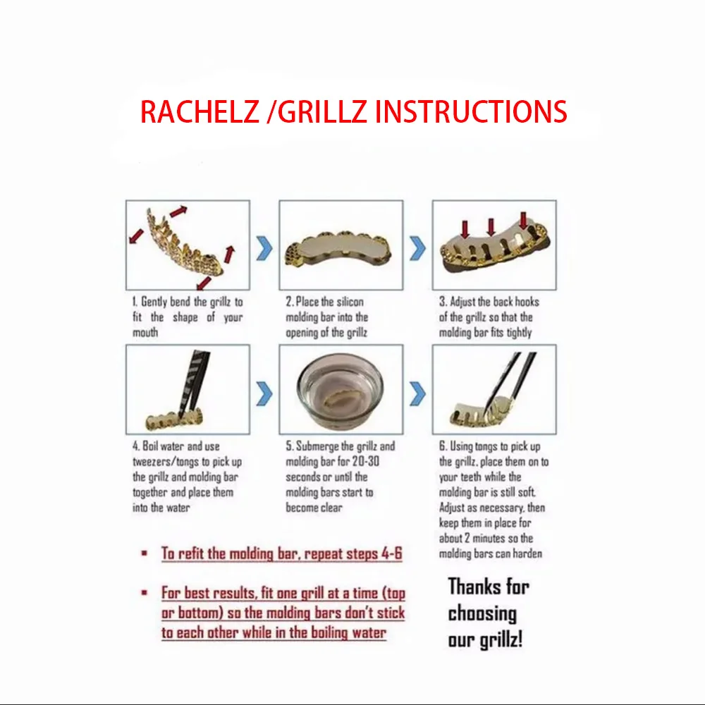 RACHELZ Fashion 8/8 Glossy Teeth Grillz Top Bottom Hip Hop 14K Gold Plated Tooth Caps Decor For Women Men Jewelry Cosplay Gift