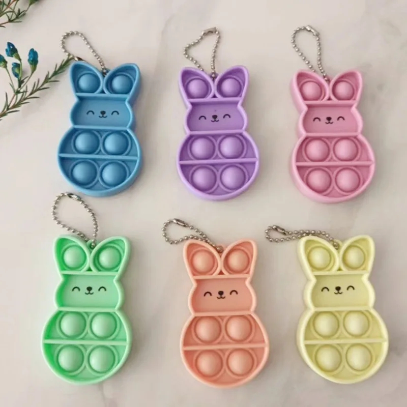 Easter Cartoon Keychain Silicone Rabbit Finger Decompression Toy Backpack Pendant Fidget Toy Fidgets Toys Squeeze