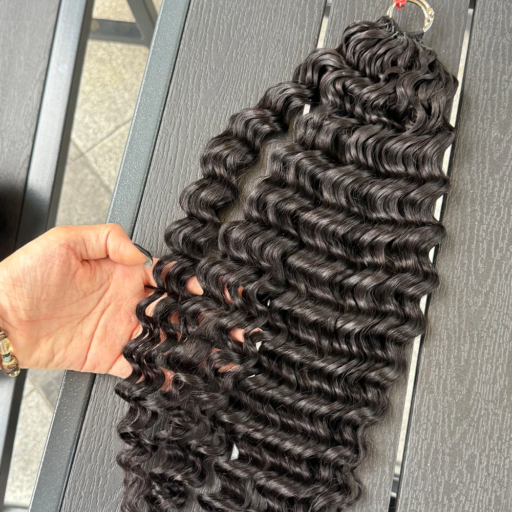 موجة عميقة ريشة الكروشيه الشعر عميق مجعد الشعر للمرأة قبل فصل 100 جرام/حزمة Knotless الكروشيه شعر مستعار بشري #2