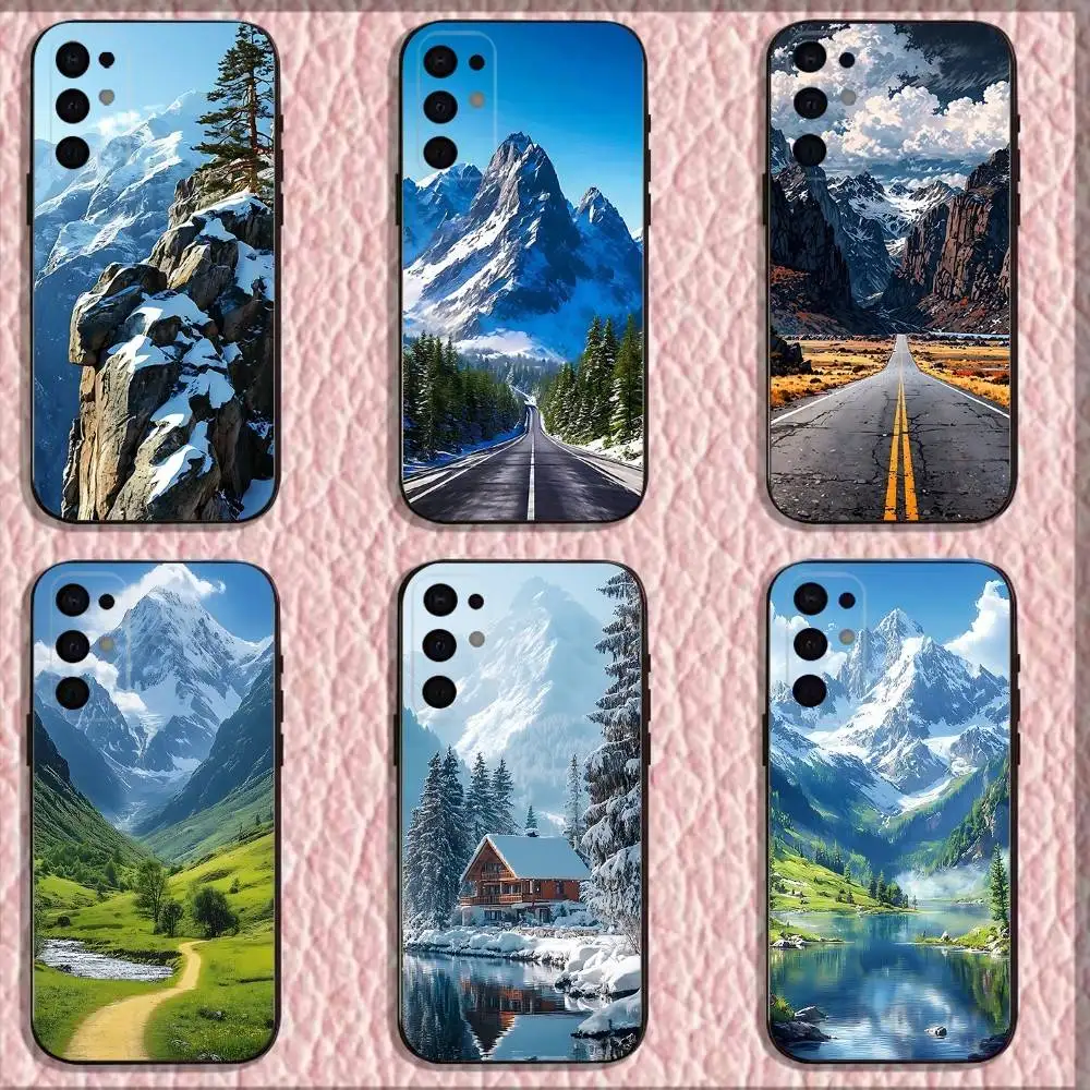 

Snow Mountain Road Landscape Phone Case For Samsung S25,S24,S21,S22,S23,S30,Ultra,S20,Plus,Fe,Lite,Note,10,9,5G Black Cover